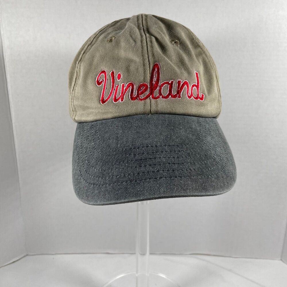 UltraClub Vineland Embroidered Baseball Hat Adult Adjustable Tan Gray Cap